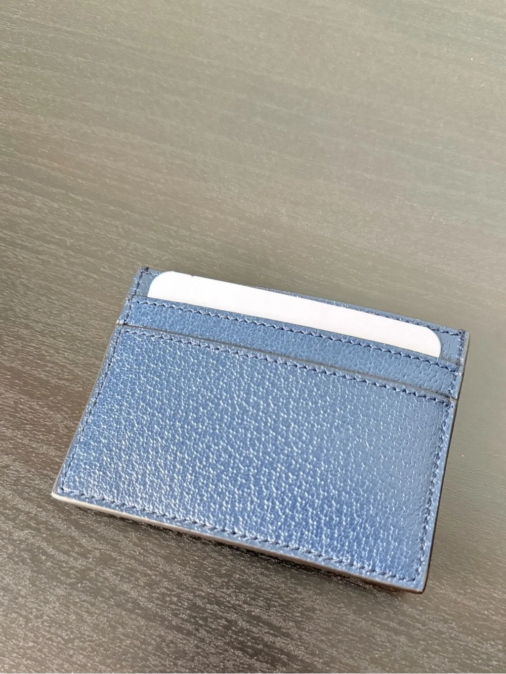 NWT- Gucci Navy Leather Card Holder with Green-Red Web and Gold GG